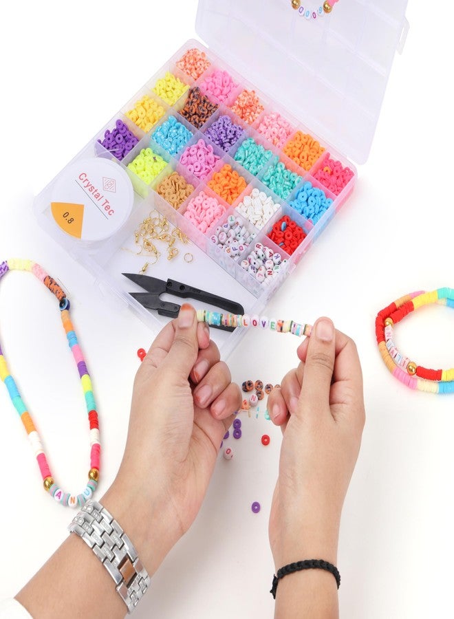 ambitieux Jewelry Making Kit For Kids - Diy Bracelet Making Kit With 24+2 Compartment Box, Colorful Beads, Ear Hangings, Lobster Locks & Rings - Birthday Gift For Girls (Clay Beads 2),Multicolor - Image 5